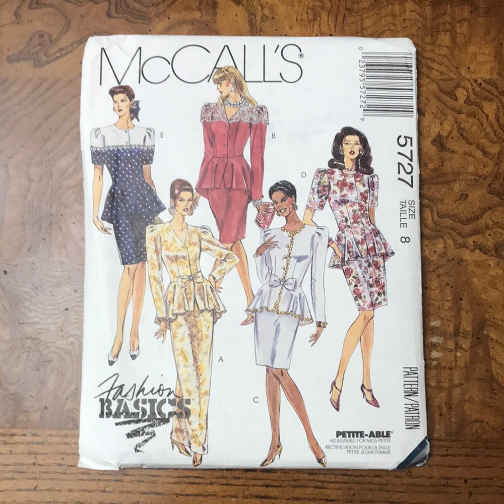 1991 UNCUT McCall's 5727 Fitted Evening Top with Skirts Sewing Pattern Sz 8